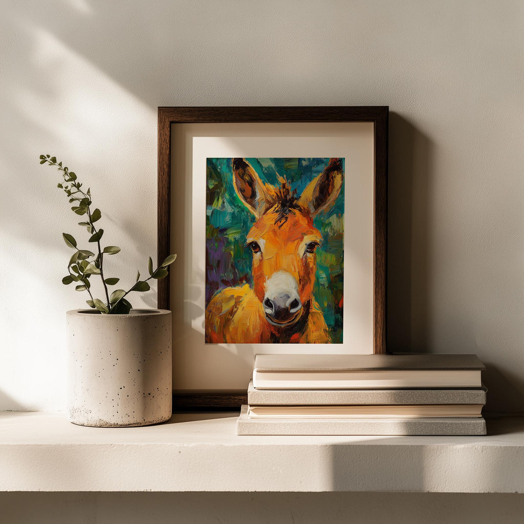 Donkey Portrait animal art print shown in a room setting