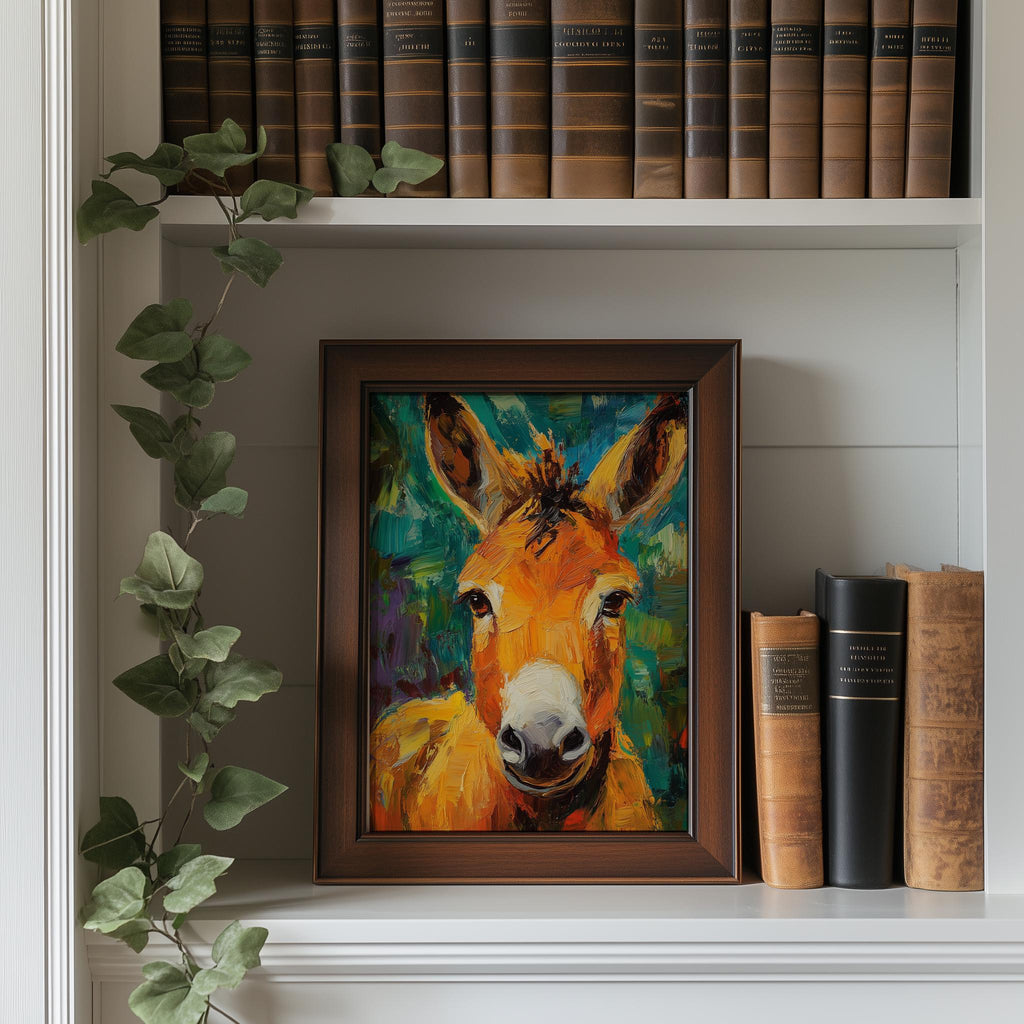 Donkey Portrait animal art print shown in a room setting