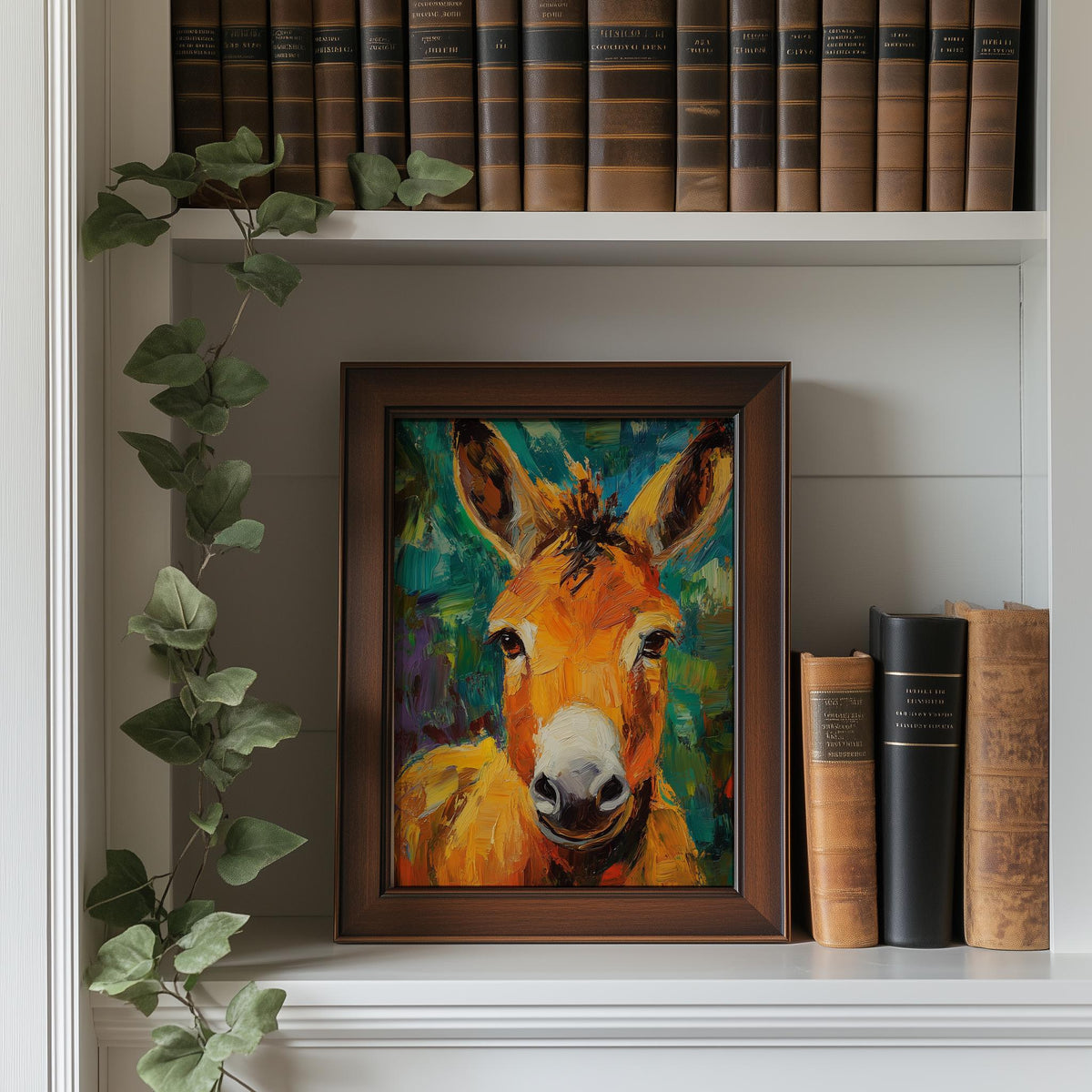 Donkey Portrait animal art print shown in a room setting