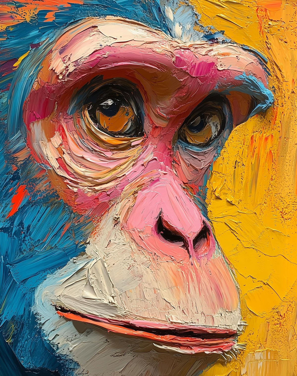 Abstract Monkey animal art print unframed, signed by Pattie Overcash