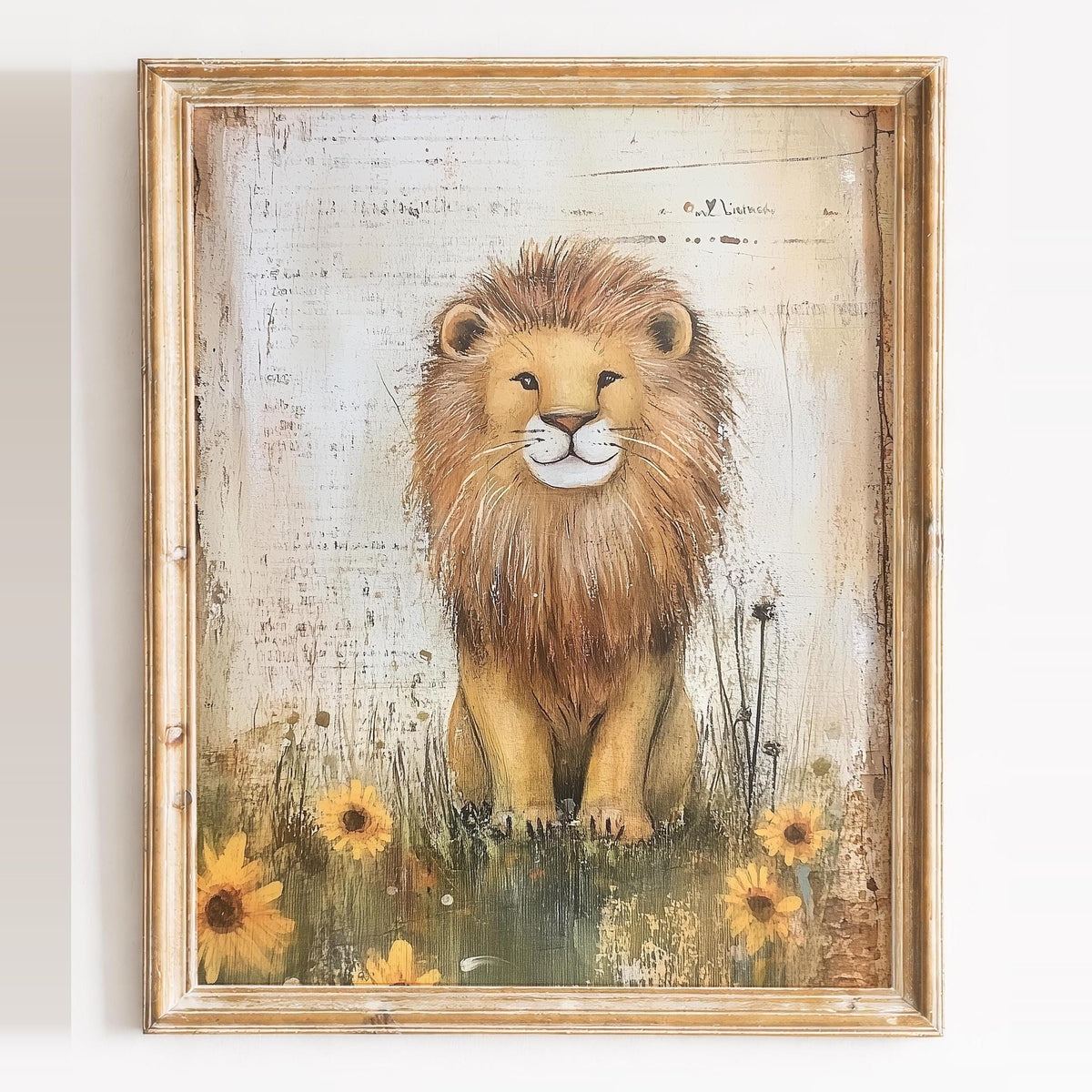 Wildflower Lion animal art print framed