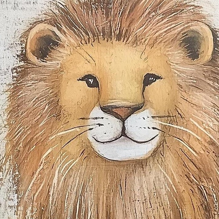 Wildflower Lion animal art print close-up detail
