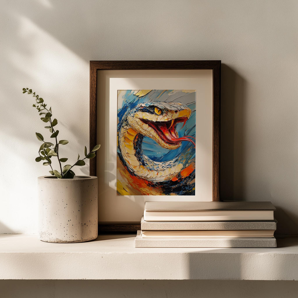 Bold Snake animal art print shown in a room setting