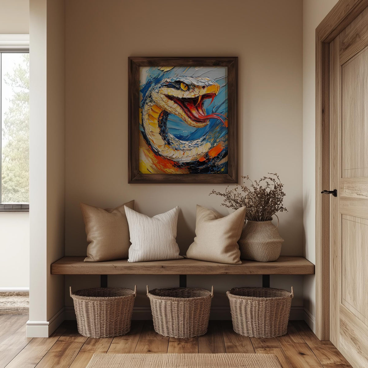 Bold Snake animal art print shown in a room setting