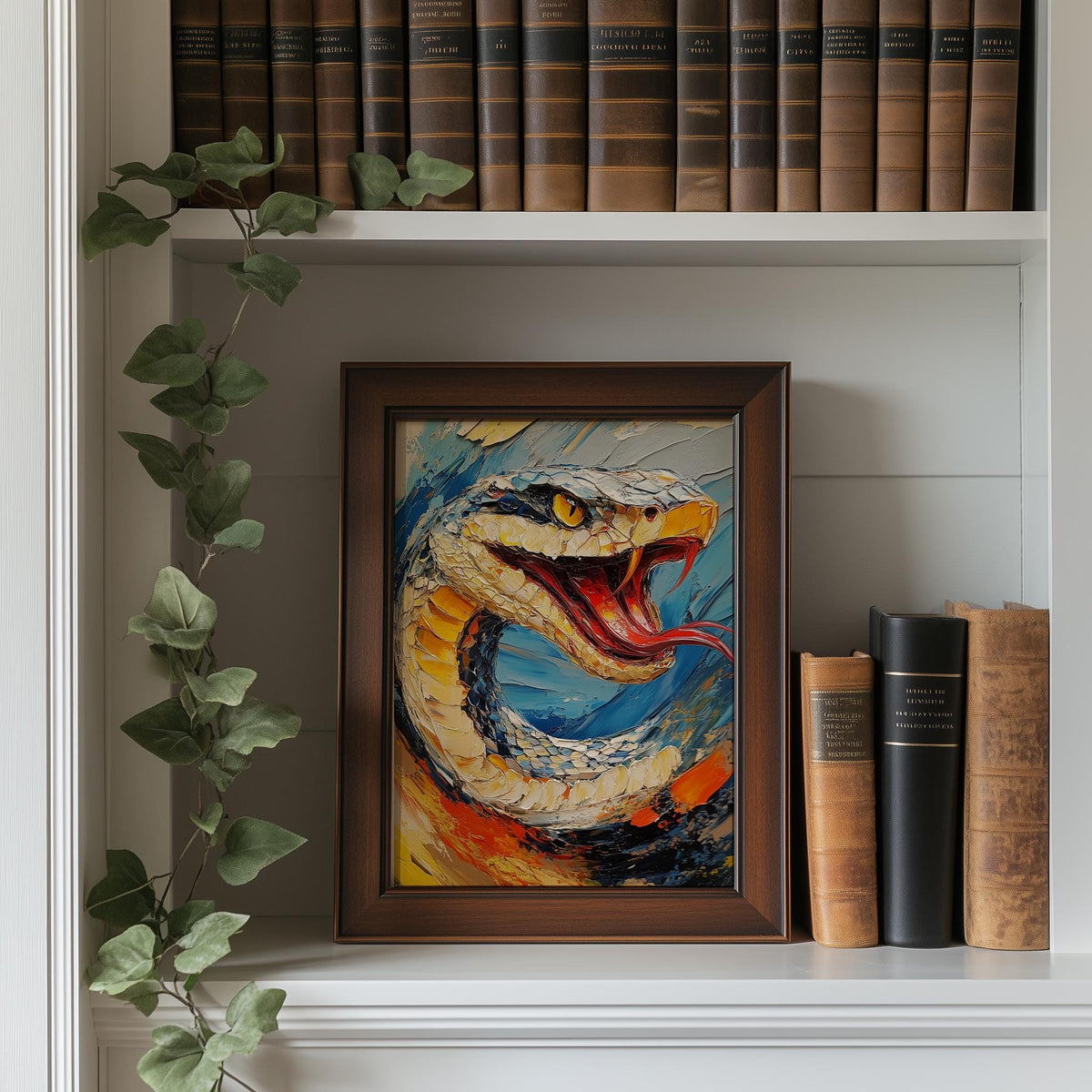 Bold Snake animal art print shown in a room setting