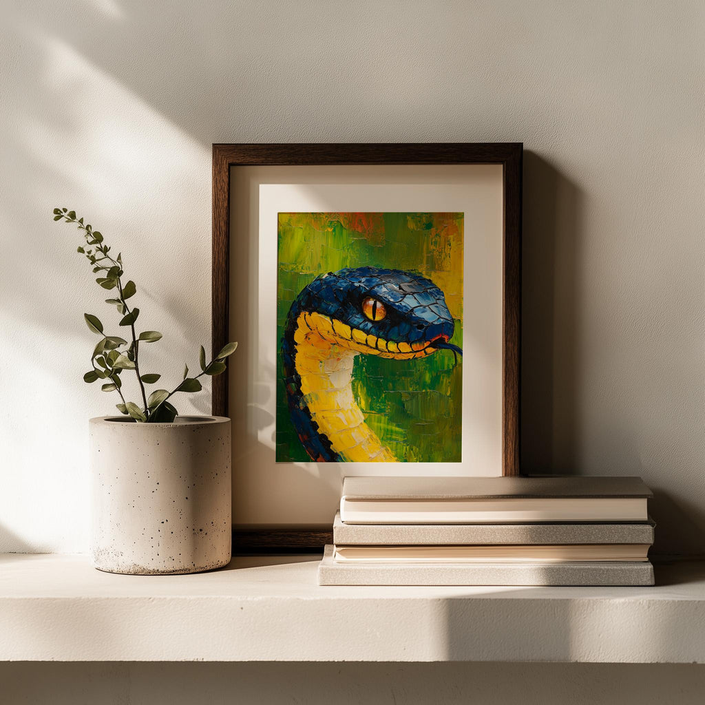 Snake Head animal art print shown in a room setting