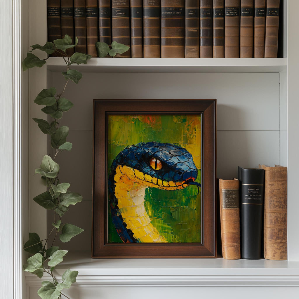 Snake Head animal art print shown in a room setting