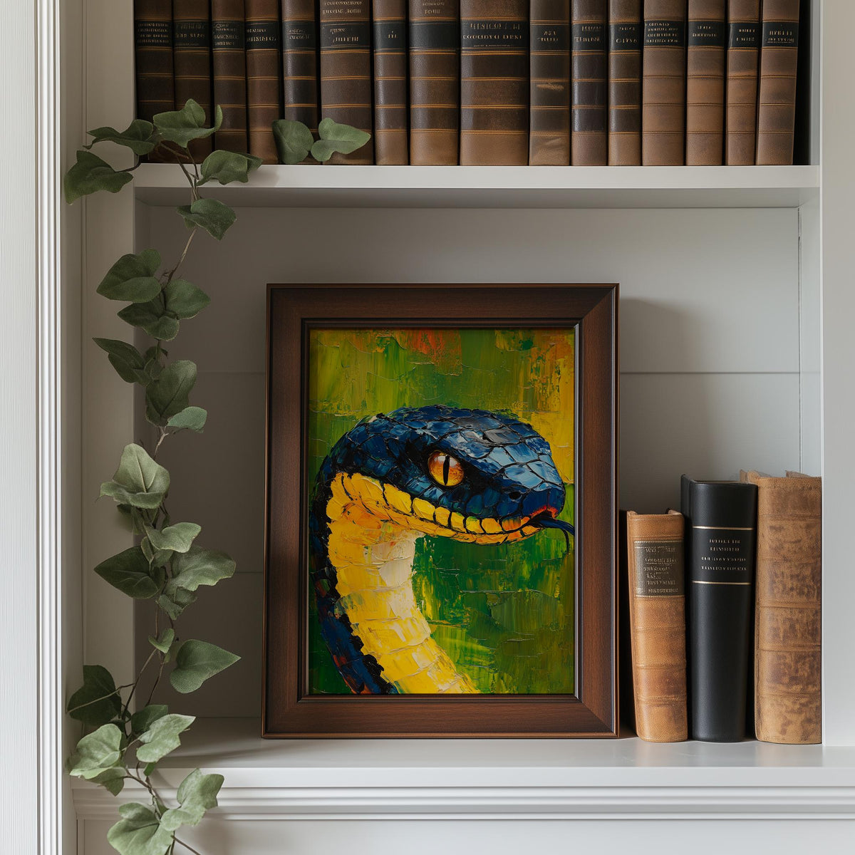 Snake Head animal art print shown in a room setting