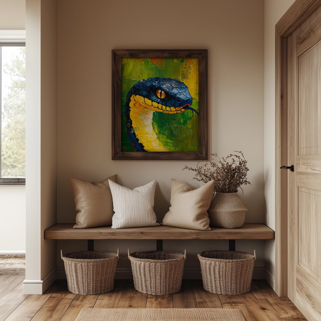 Snake Head animal art print shown in a room setting