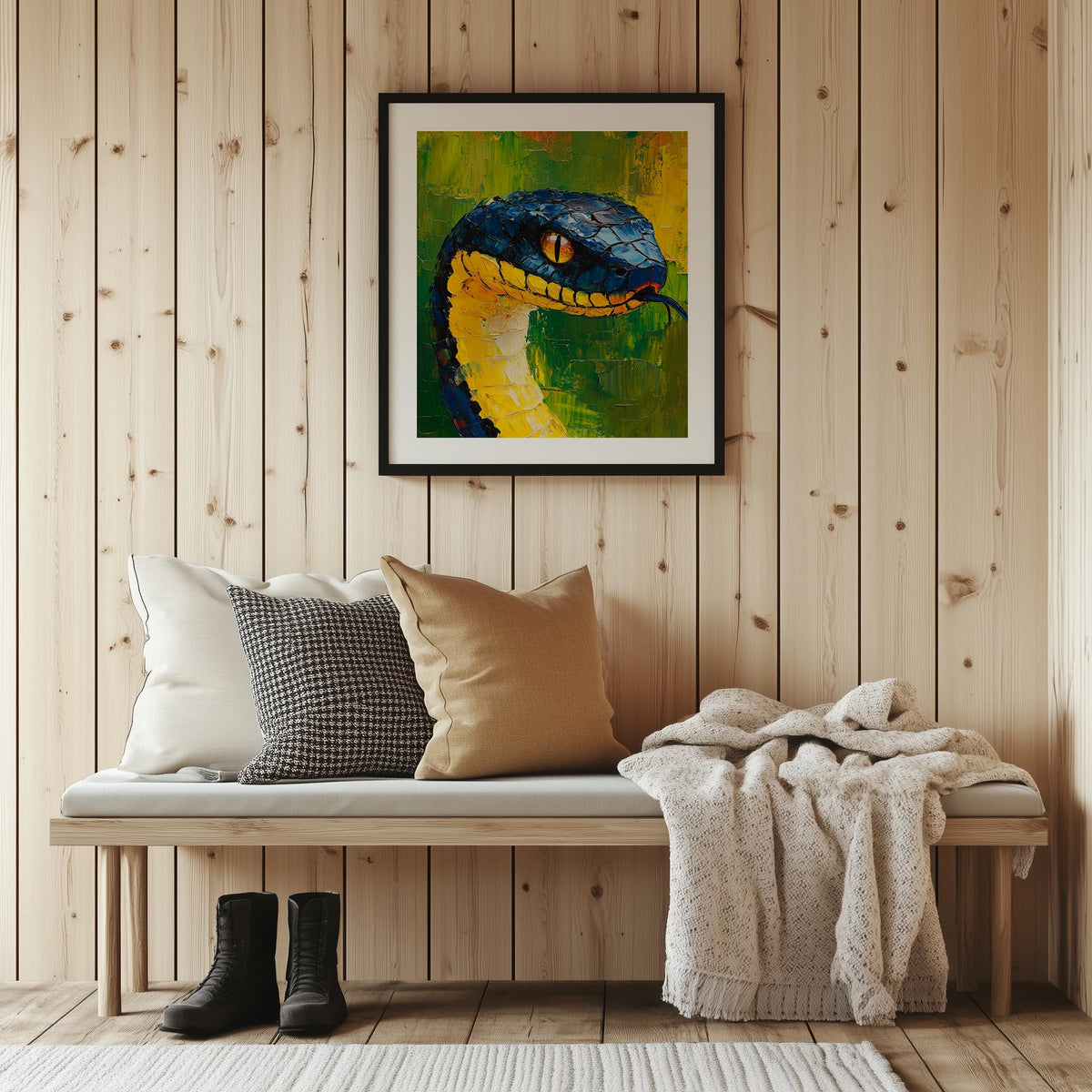 Snake Head animal art print shown in a room setting