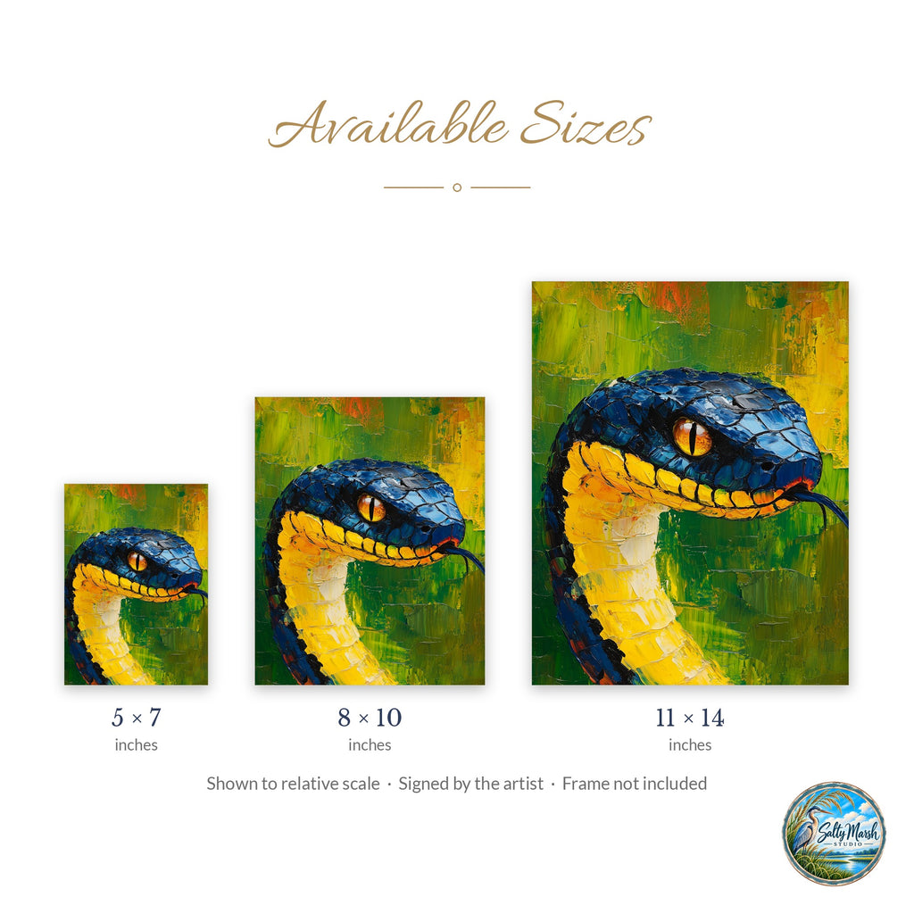 Snake Head art print size guide: 5x7, 8x10 and 11x14