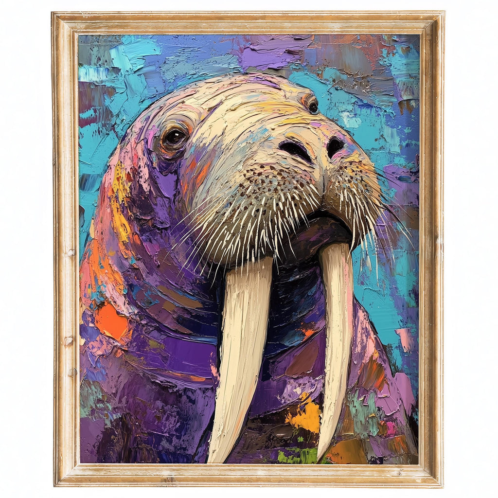 Colorful Walrus animal art print framed