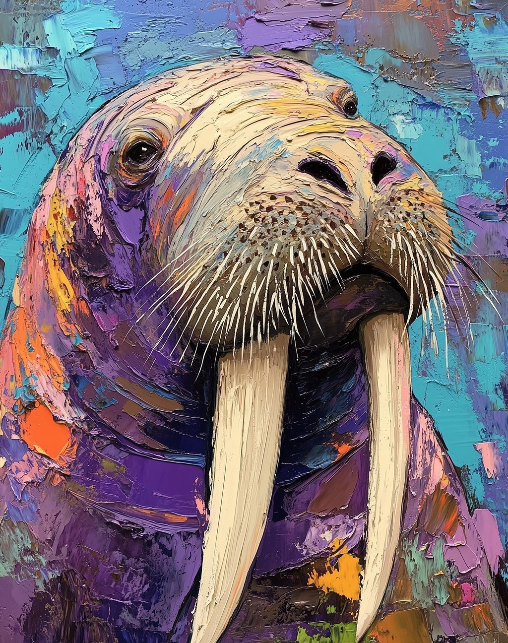 Colorful Walrus animal art print unframed, signed by Pattie Overcash