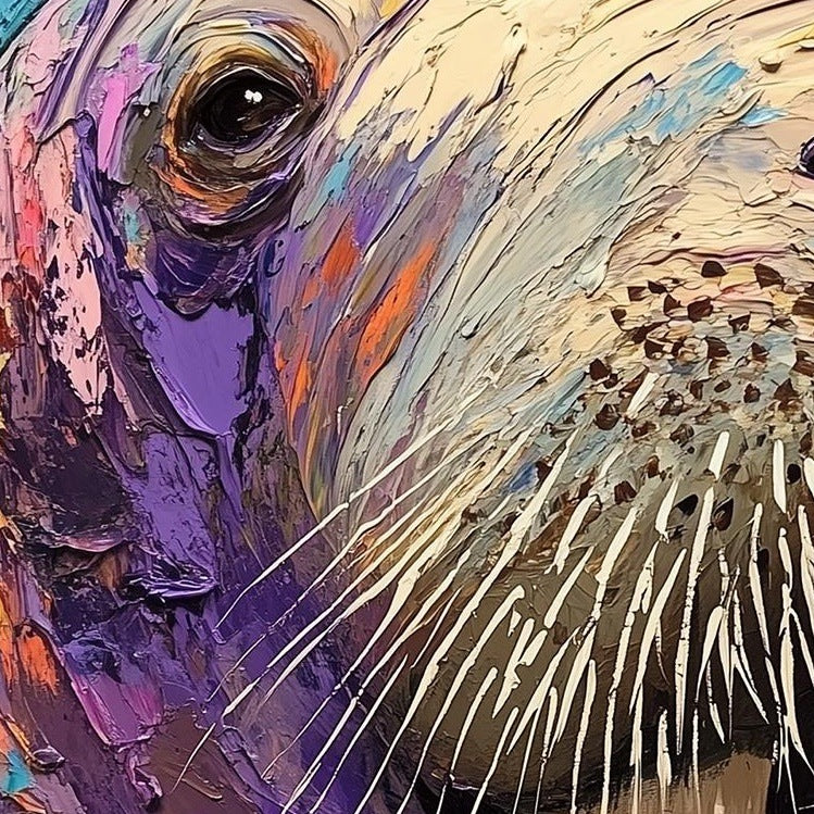 Colorful Walrus animal art print close-up detail