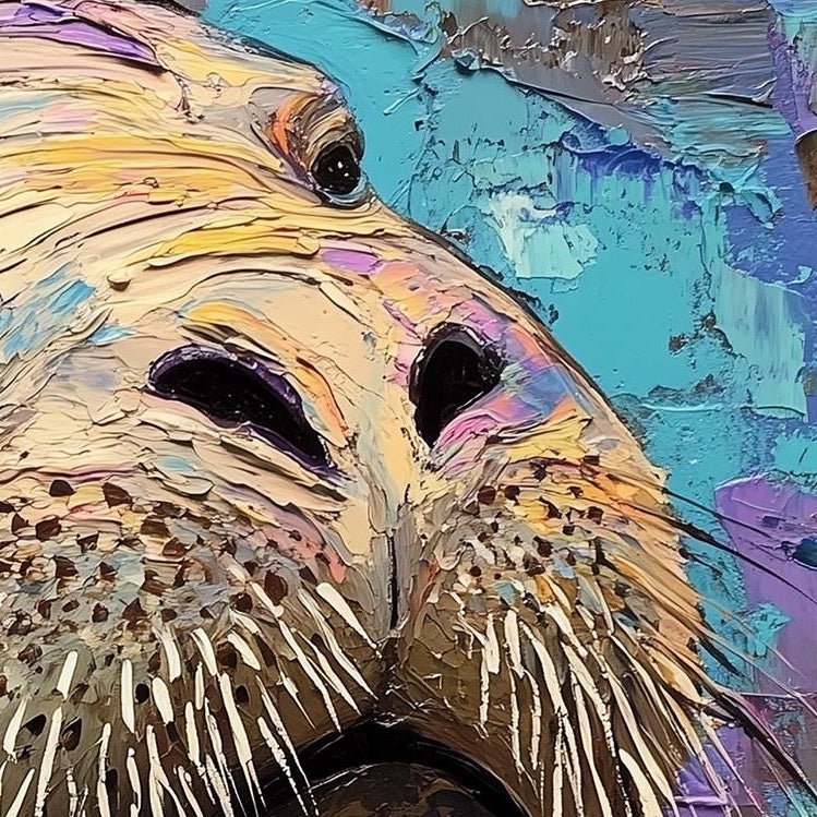 Colorful Walrus animal art print close-up detail