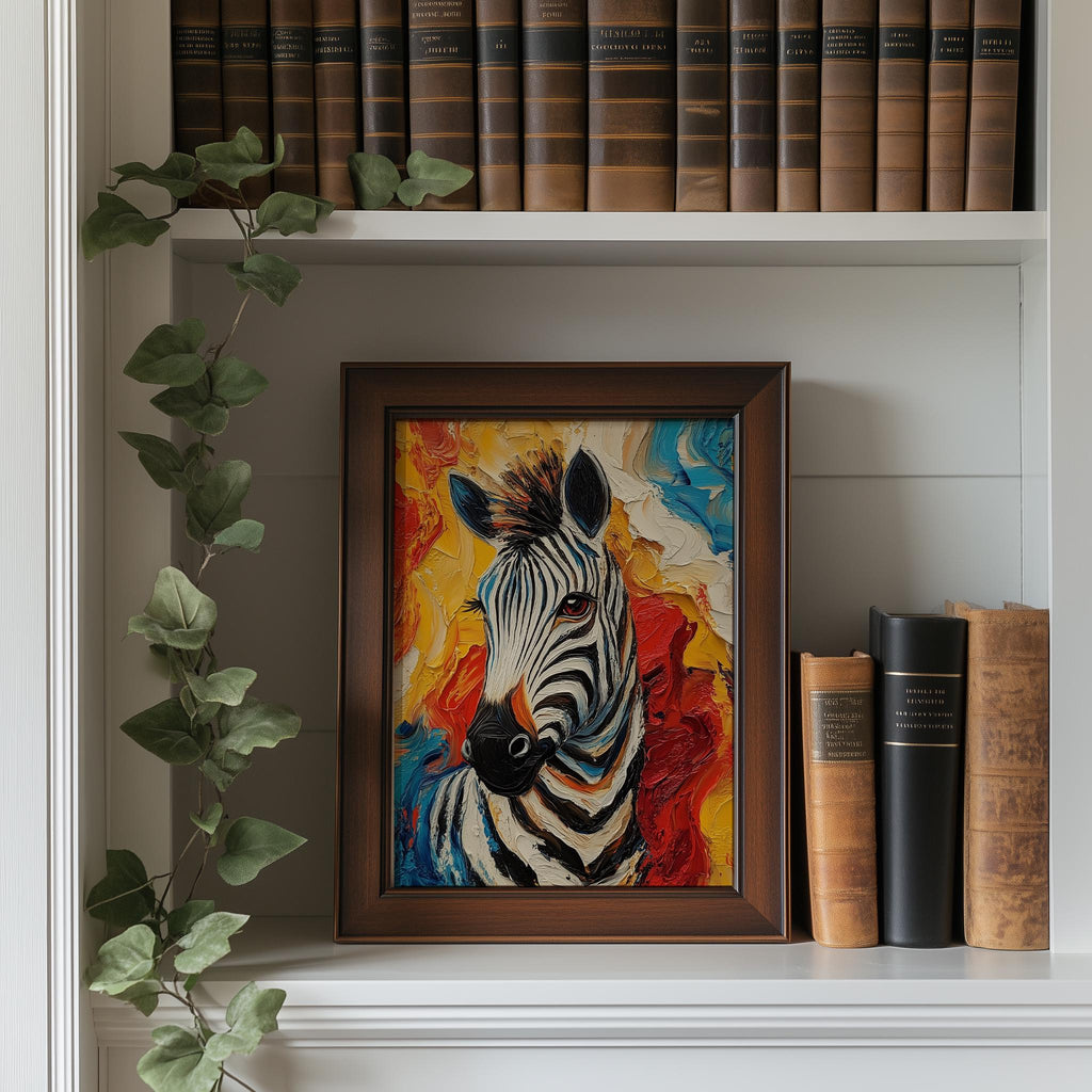 Zebra Abstract animal art print shown in a room setting