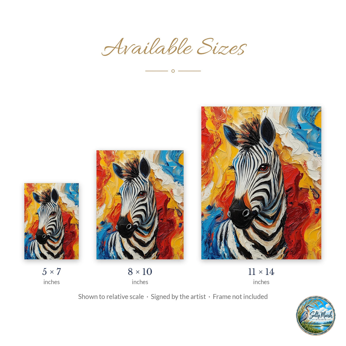 Zebra Abstract art print size guide: 5x7, 8x10 and 11x14