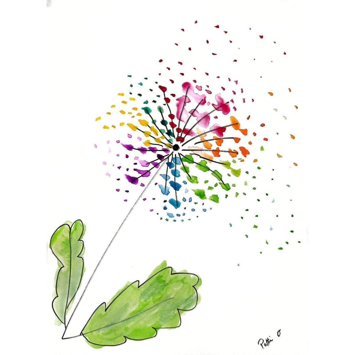 Dandelion Rainbow Wishes original painting by Pattie Overcash