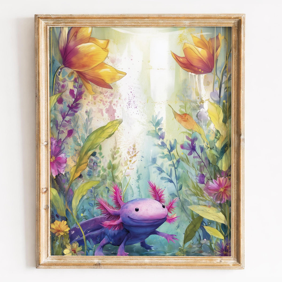Axolotl Garden animal art print framed