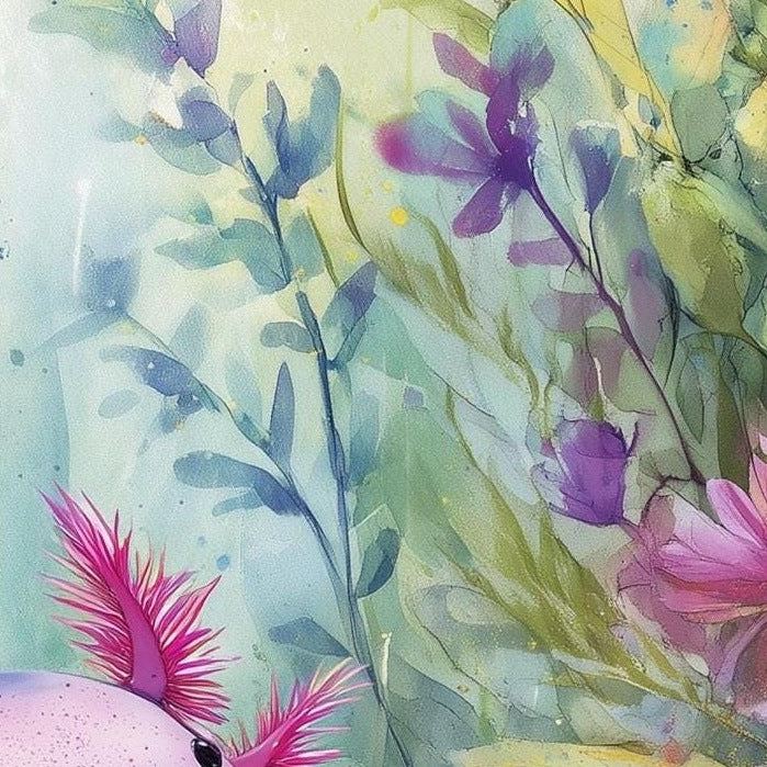 Axolotl Garden animal art print close-up detail