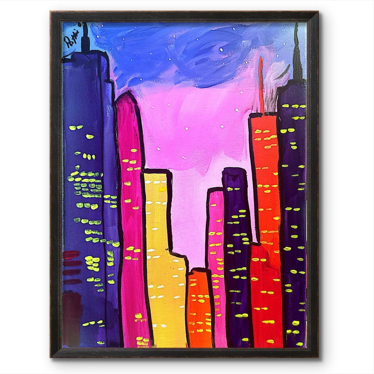City After Dark original painting by Pattie Overcash