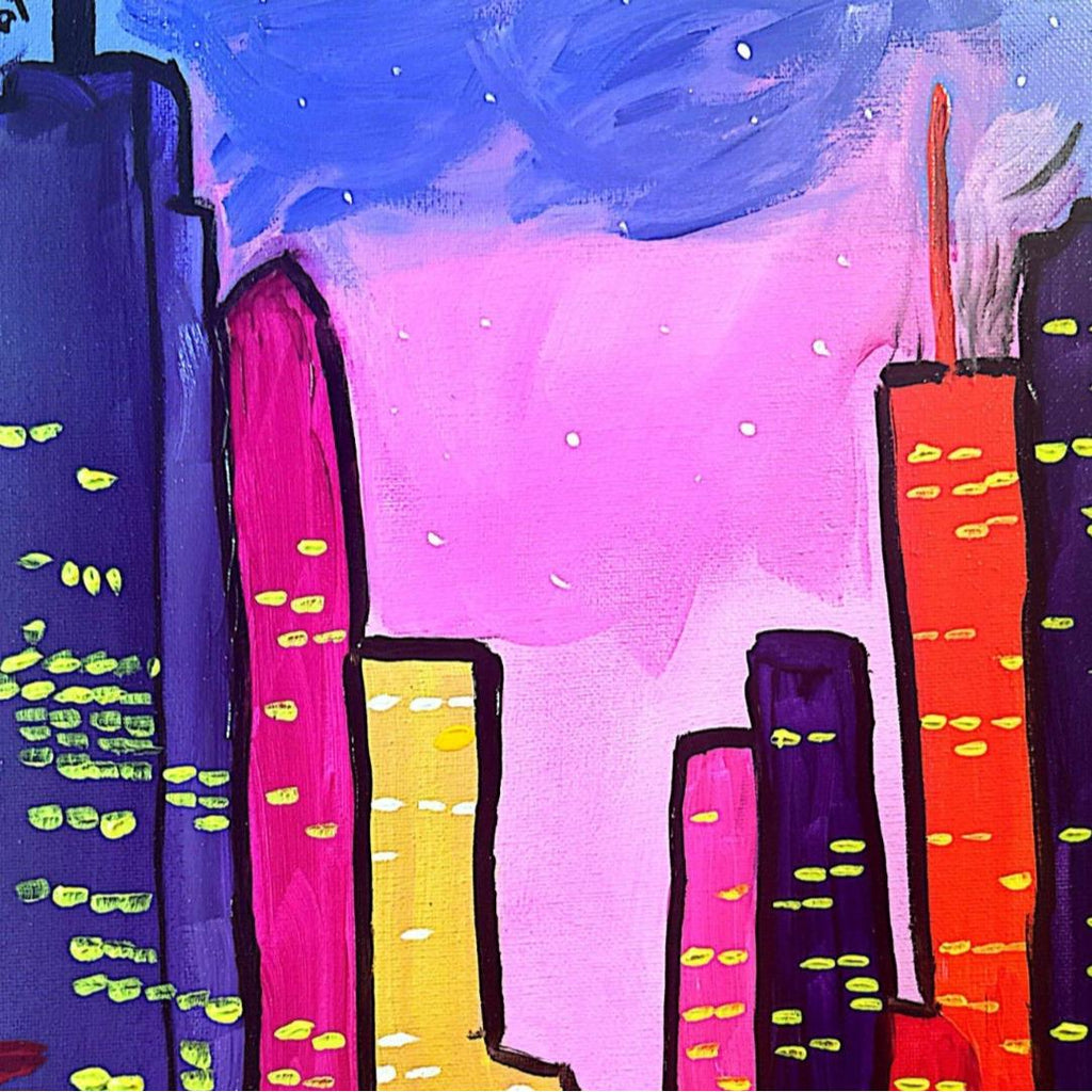 City After Dark original painting by Pattie Overcash