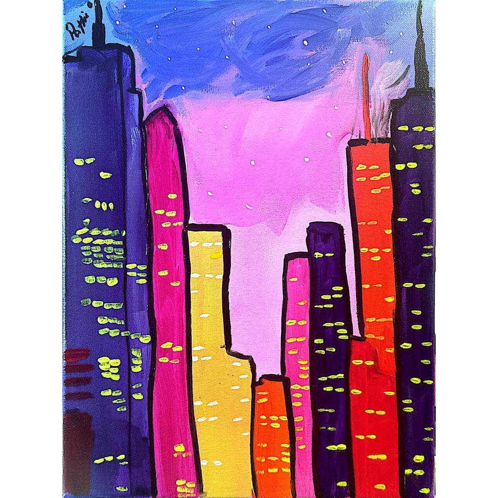 City After Dark original painting by Pattie Overcash