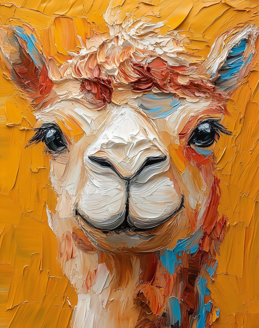 Colorful Llama animal art print unframed, signed by Pattie Overcash