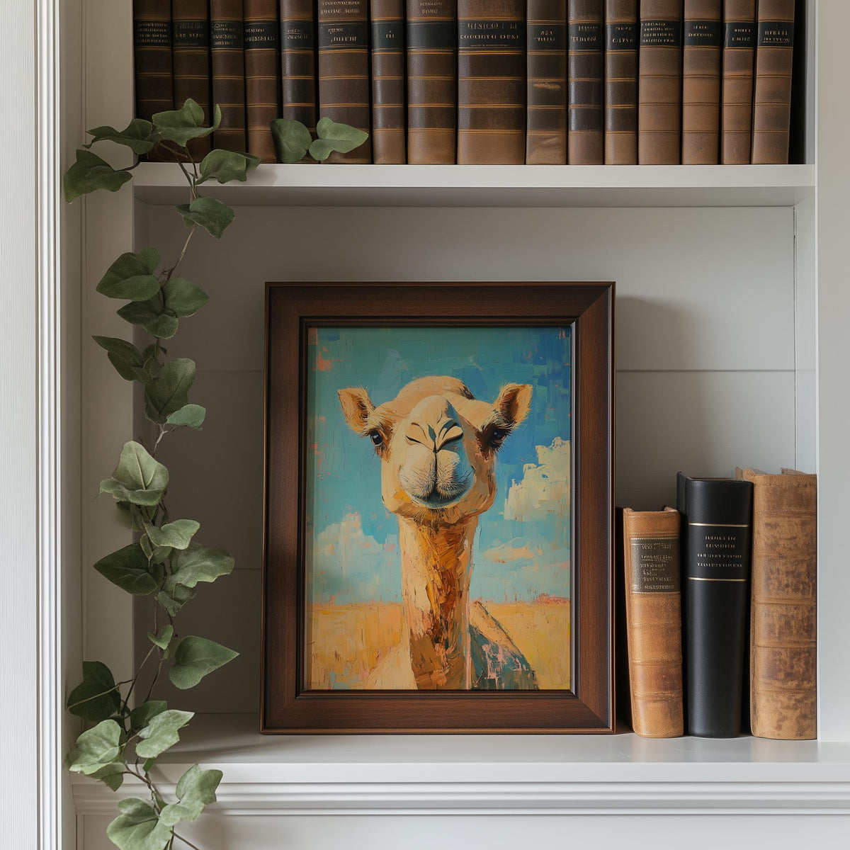 Cute Camel animal art print shown in a room setting
