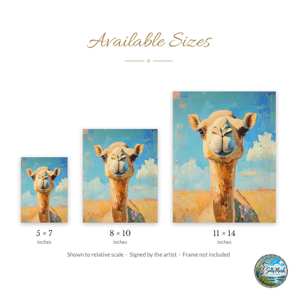 Cute Camel art print size guide: 5x7, 8x10 and 11x14