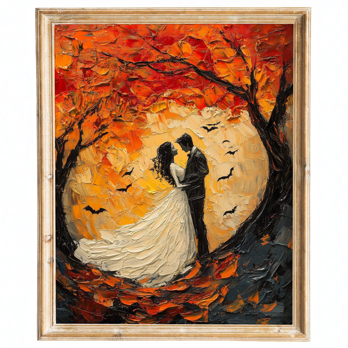 Autumn Moon Couple Halloween art print framed