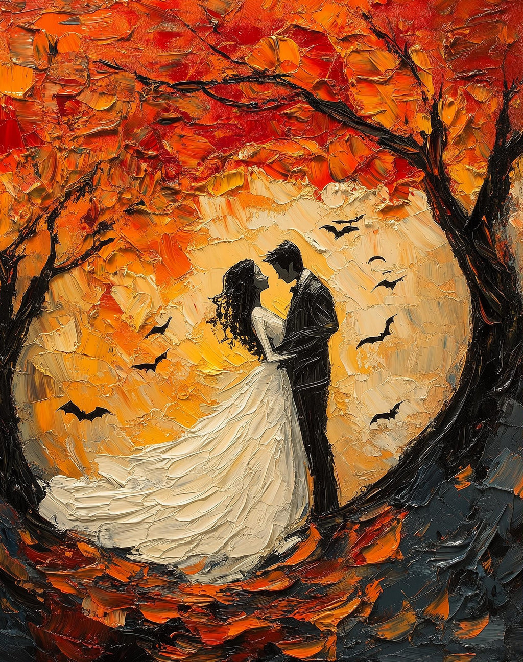 Autumn Moon Couple Halloween art print unframed, signed by Pattie Overcash