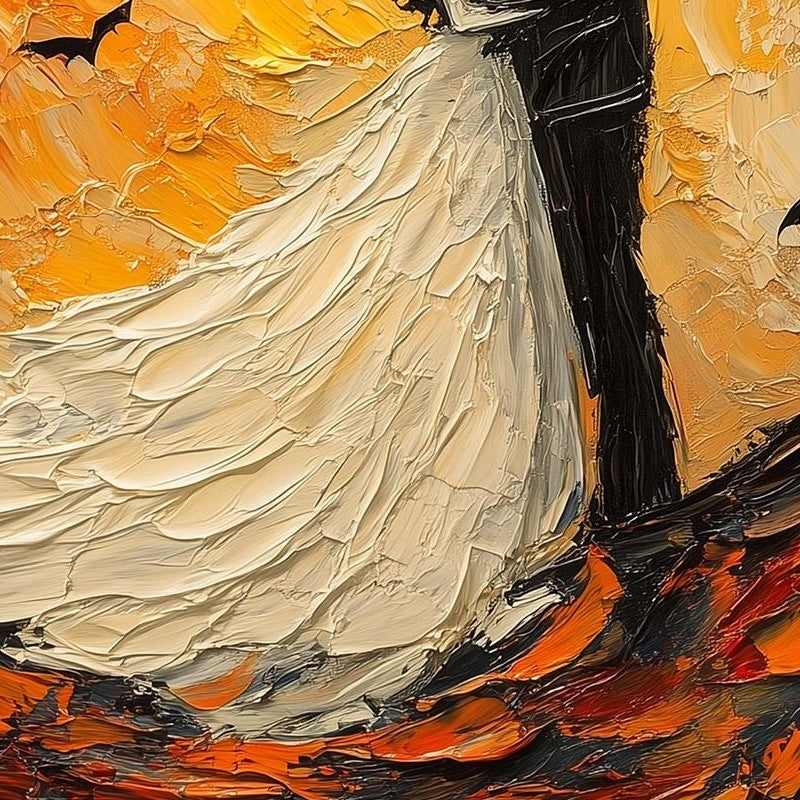 Autumn Moon Couple Halloween art print close-up detail