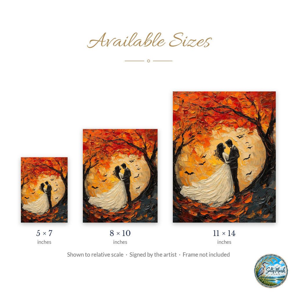 Autumn Moon Couple art print size guide: 5x7, 8x10 and 11x14