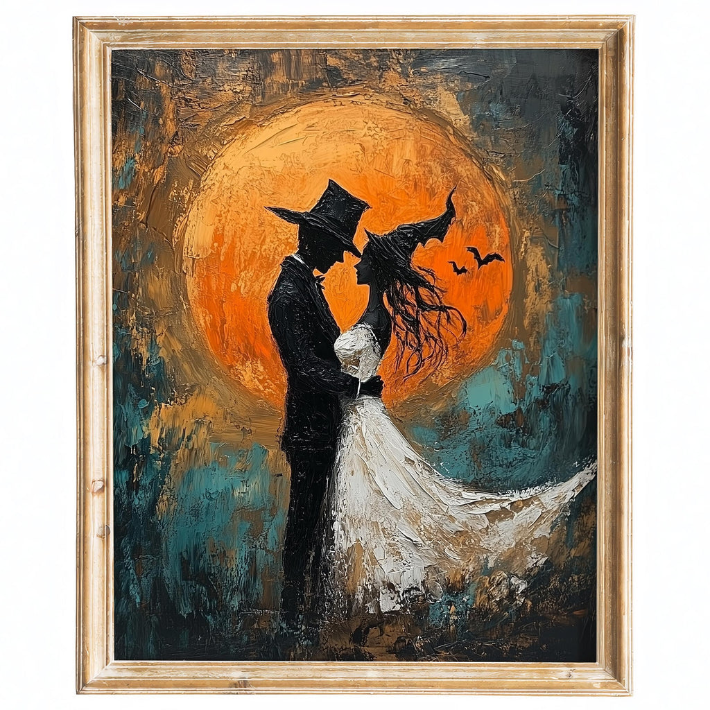 Moon Wedding Silhouette Halloween art print framed