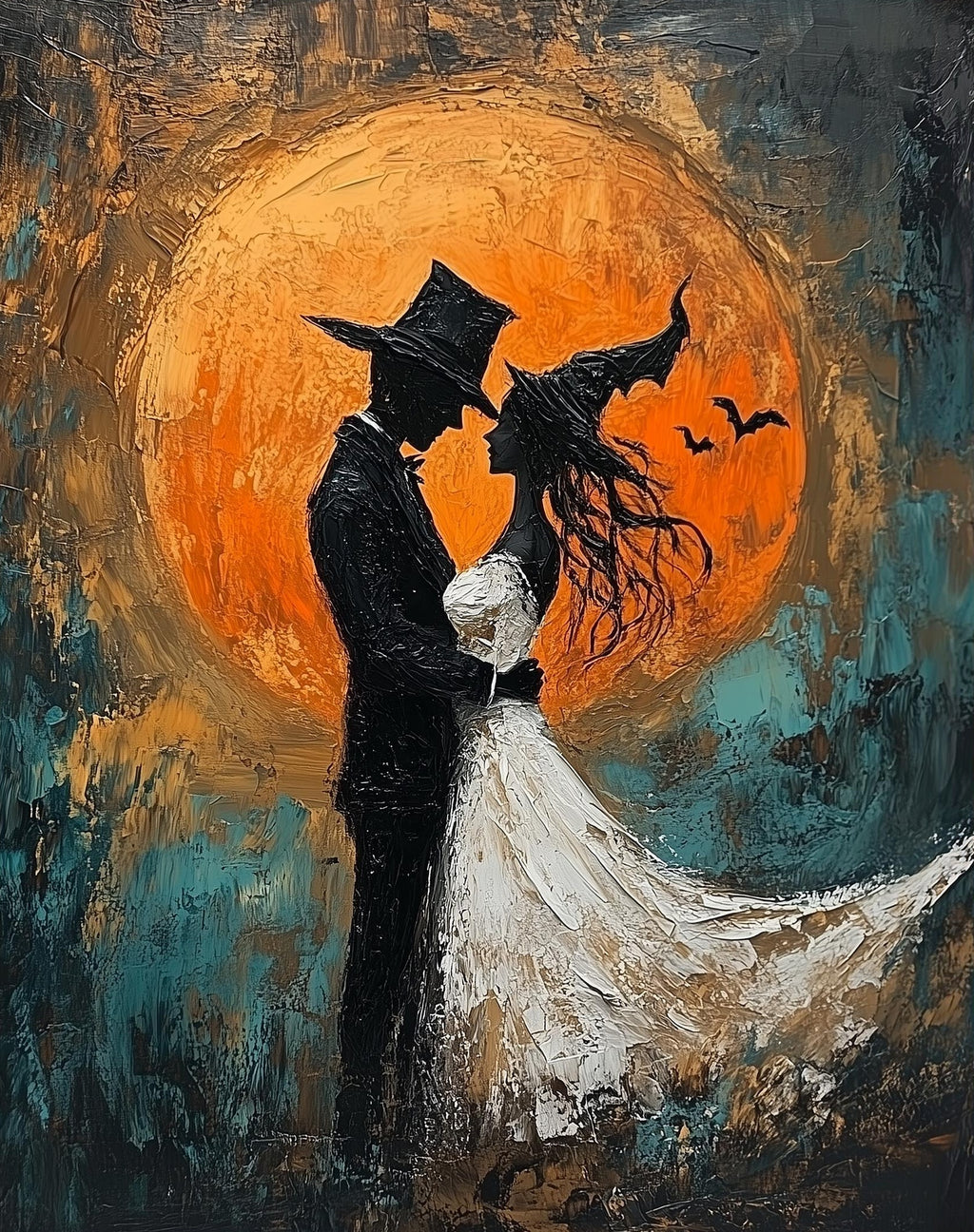 Moon Wedding Silhouette Halloween art print unframed, signed by Pattie Overcash