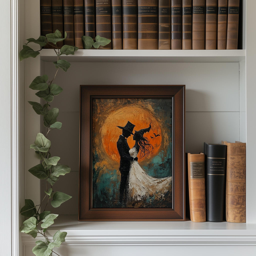 Moon Wedding Silhouette Halloween art print shown in a room setting