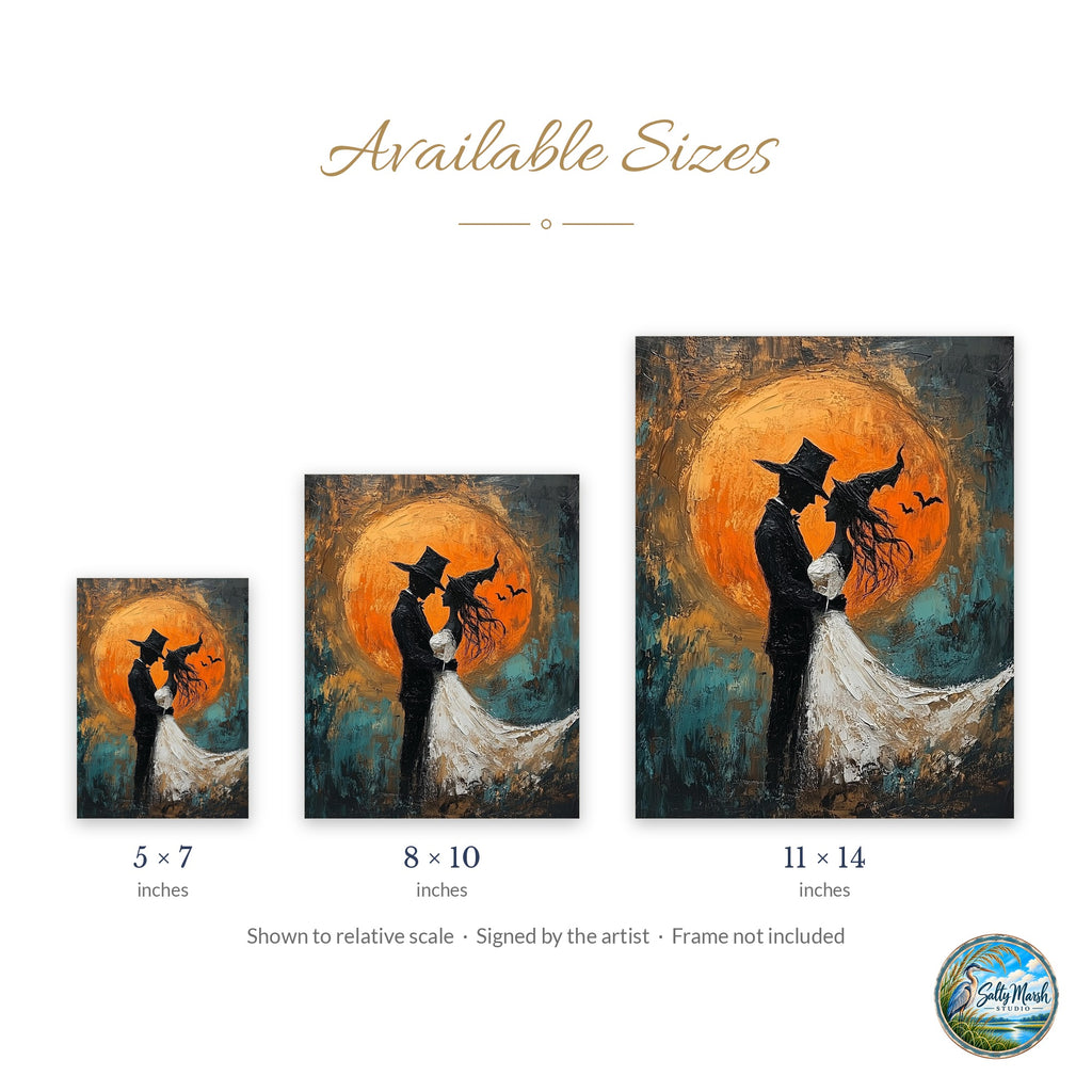 Moon Wedding Silhouette art print size guide: 5x7, 8x10 and 11x14