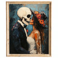 Skeleton Kiss Halloween art print framed
