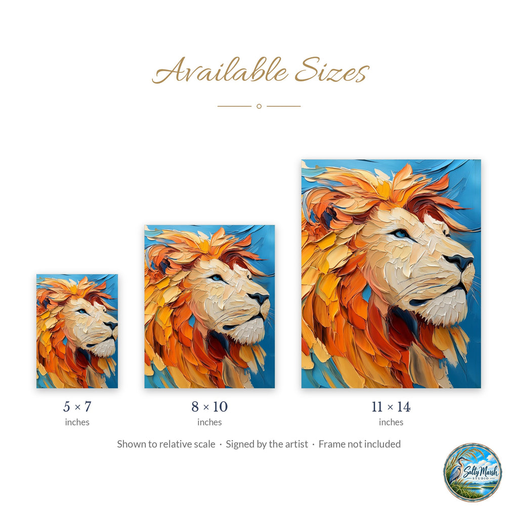 Bold Lion art print size guide: 5x7, 8x10 and 11x14