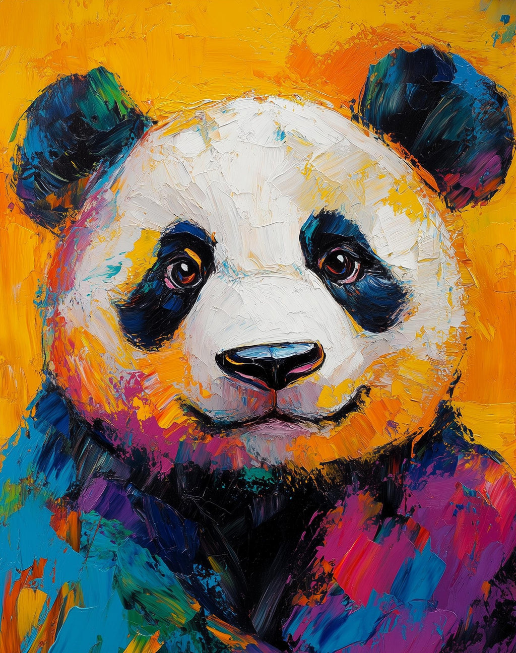 Colorful Panda animal art print unframed, signed by Pattie Overcash