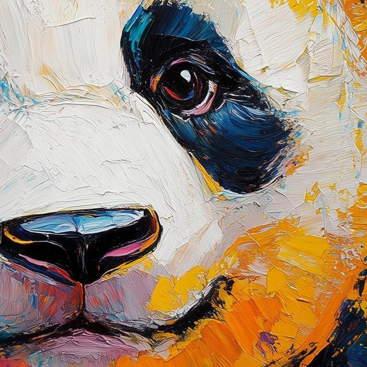 Colorful Panda animal art print close-up detail