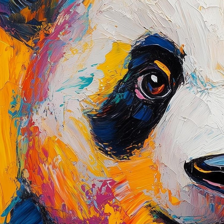 Colorful Panda animal art print close-up detail