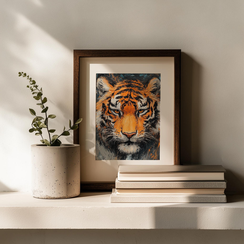 Bold Tiger animal art print shown in a room setting