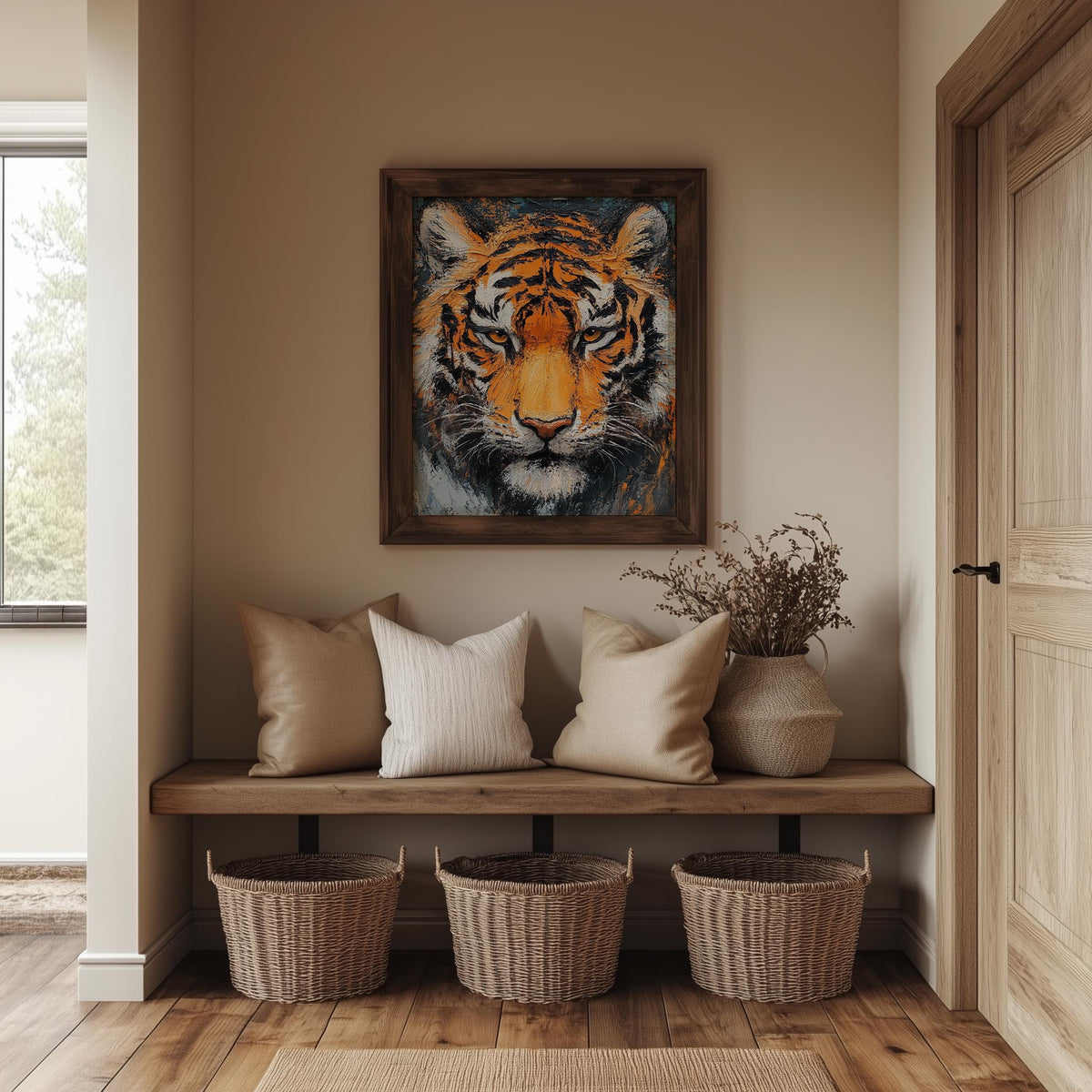 Bold Tiger animal art print shown in a room setting