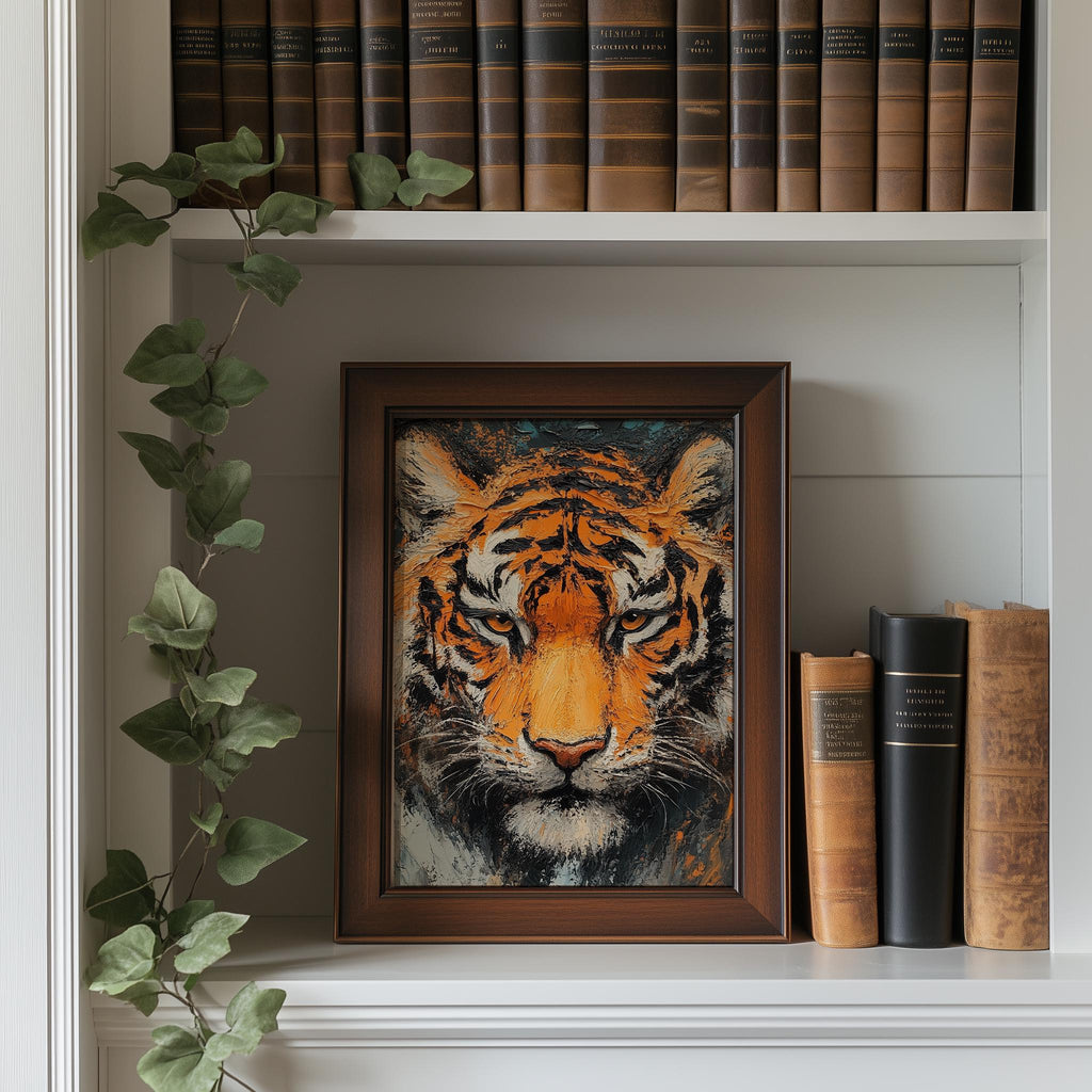 Bold Tiger animal art print shown in a room setting