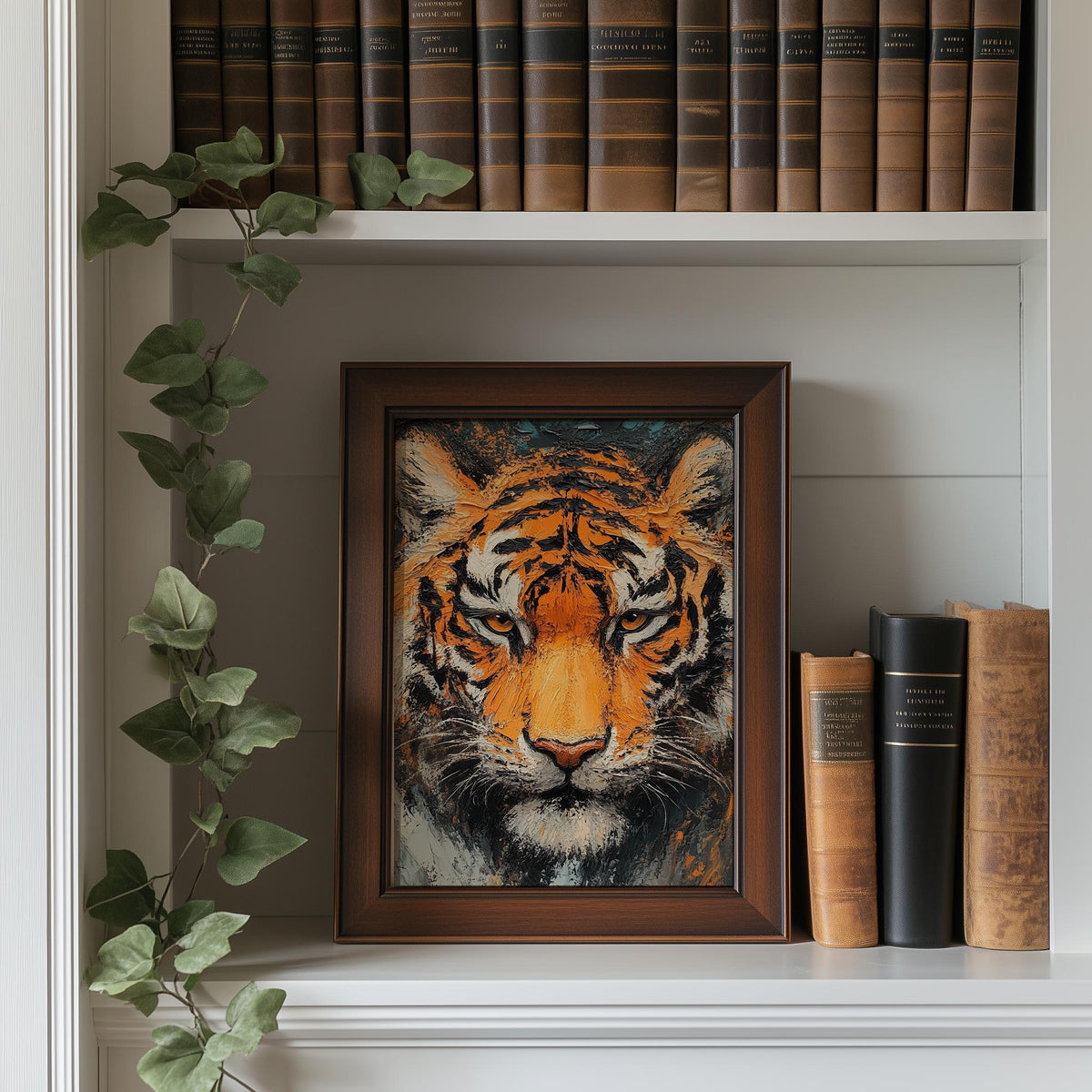 Bold Tiger animal art print shown in a room setting