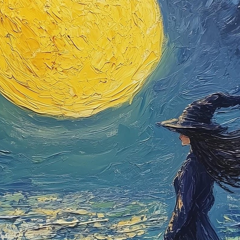 Moonlit Shore Witch Halloween art print close-up detail