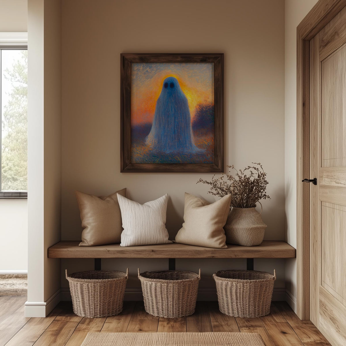 Sunset Ghost Halloween art print shown in a room setting