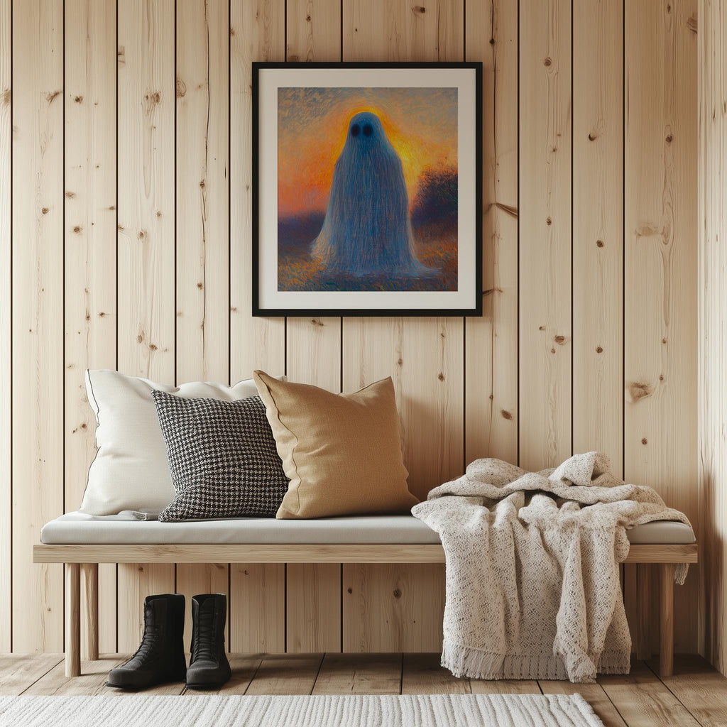 Sunset Ghost Halloween art print shown in a room setting